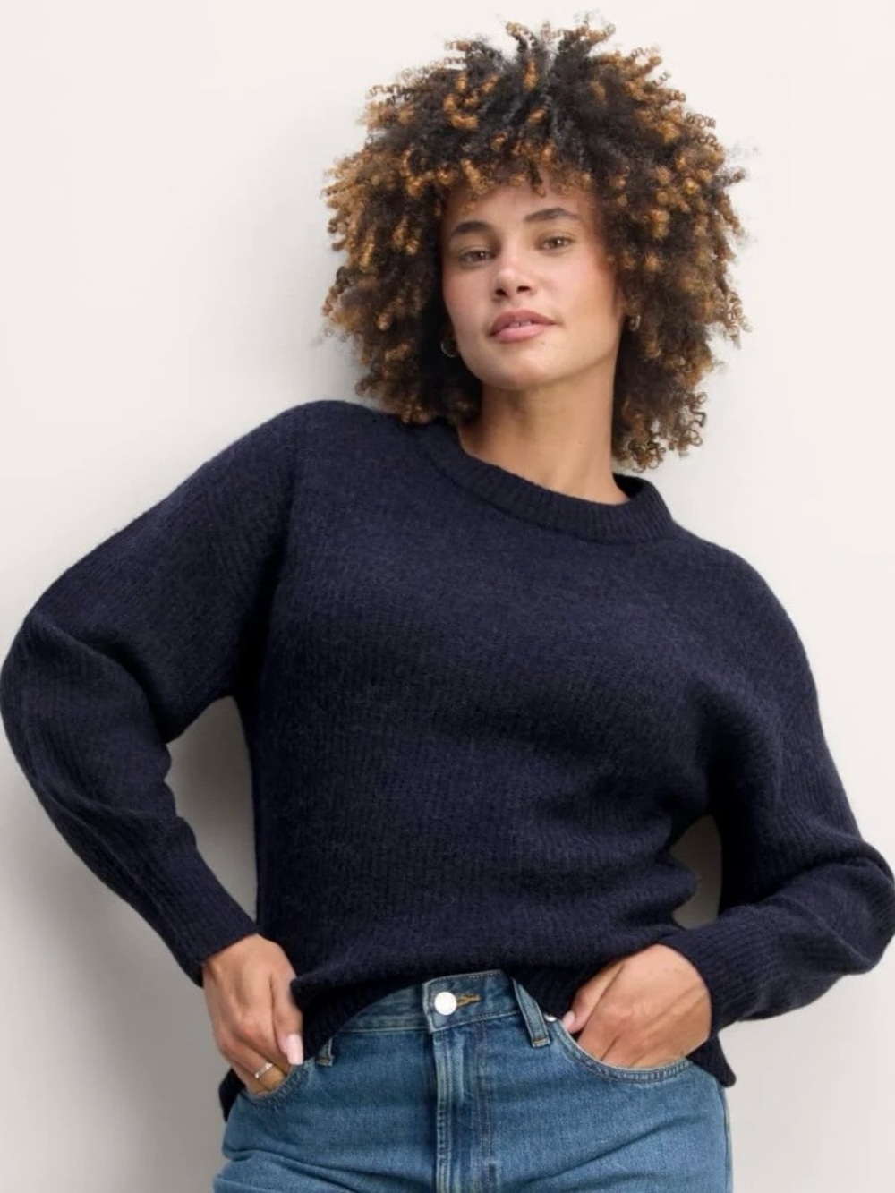 Everlane The Cocoon Crew in Alpaca Sweater Navy Oversized XS S Ribbed Classic